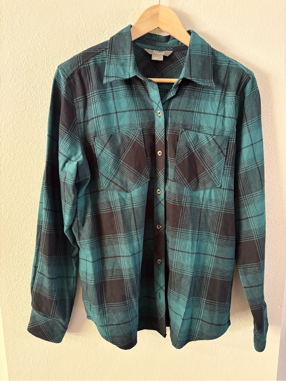 Cabincore Teal & Black Plaid Button-Down Cane Creek Flannel Natural Reflections